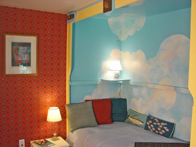 The painted alcove bedroom, set for a single, converts to a king in Barnstable, Cummaquid Mid Cape Cod