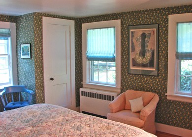 Old French wallpaper and modern art in Barnstable, Cummaquid Mid Cape Cod
