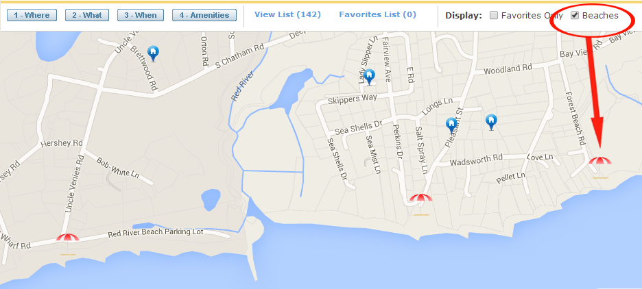 Power Search Results - Map View with Beaches